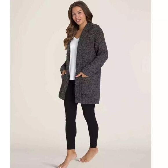 Barefoot Dreams Boucle Hooded Cardigan Carbon Gray Open Front Sz S / M - Picture 2 of 8